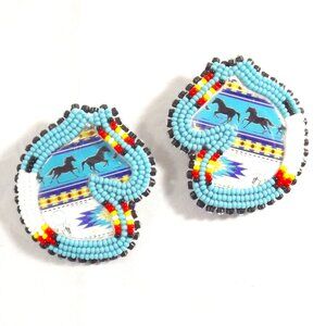 Beaded Horse Shaped Earrings with Decorative Insert